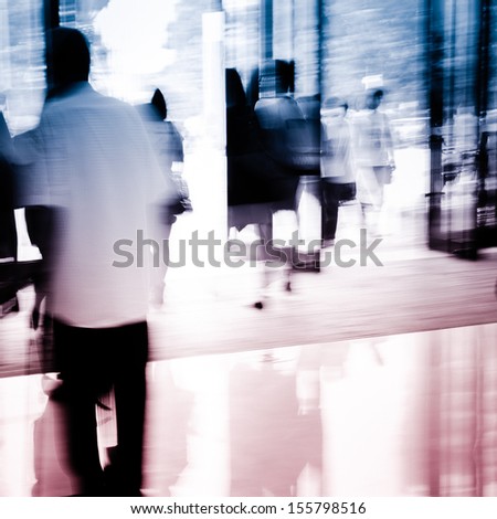 business people activity standing and walking in the lobby motion blurred abstract background