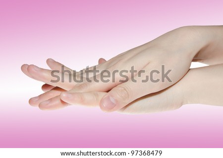 professional medical beauty hand washing gesture on pink background setp 2