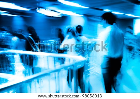 city business passenger crowd walk at subway station abstract blur