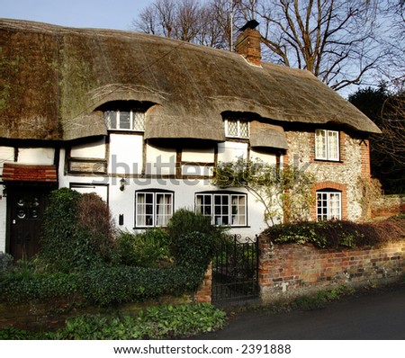 Thatched & Timber Framed Village Cottages on a Village Street in England