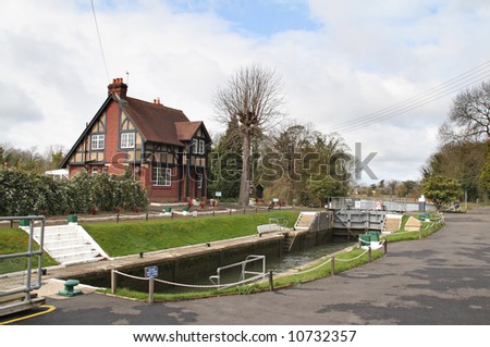 Lock and Lock-Keepers House on the River Thames in England