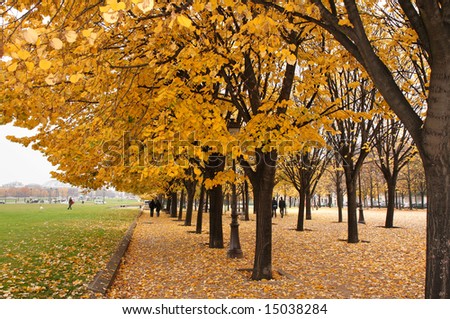 Autumn Leaves at Les Invalides, Paris with couples walking under the trees
