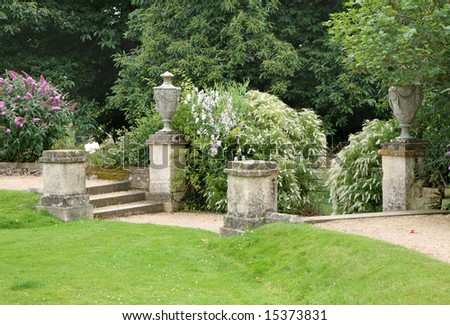 Flower bordered Pathway and Steps through an English Country Garden
