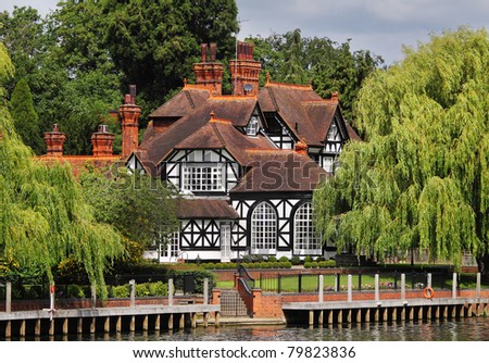 Timber Framed House and garden on the Banks of the River Thames in England