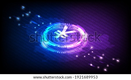 Isometric Yuan sign on a digital background