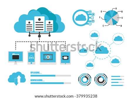 cloud infographics, graph and statistic, database technology, isolated on white background