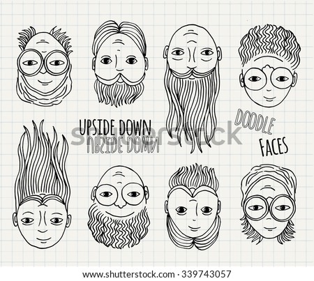 Hand drawn upside down doodle faces