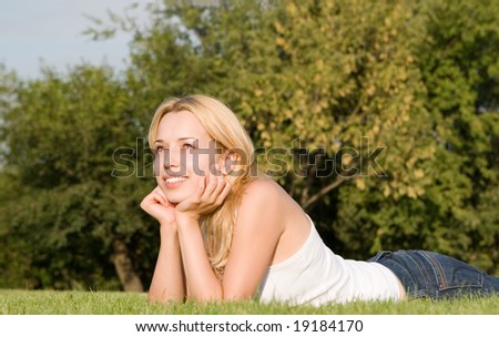 sweet woman rest on the grass