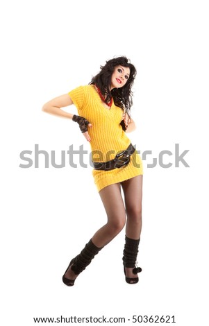 stylish woman in a yellow dress