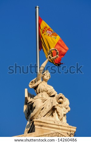 roman simbol of victory, laurel bay crown, over the spanish flag