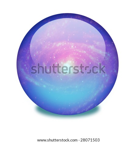 A blue shiny orb or sphere with a galaxy inside. Clipping path with the orb (without the drop shadow) included.