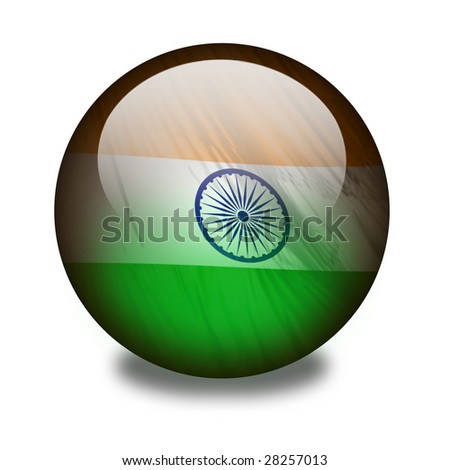 India. A shiny orb or sphere with a flag inside. Indian flag. Clipping path with the orb (without the drop shadow) included.