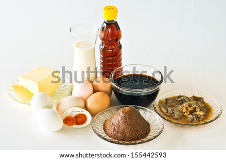 Variety of foods with sodium (minerals) isolated on white