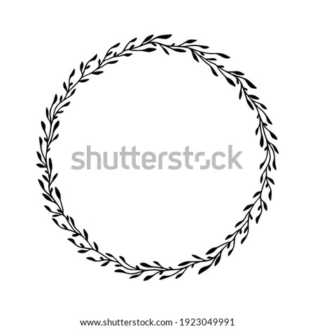 Floral Wreath with leaves round frame. Floral circle vector isolated on white background. For wedding invitations, greeting cards. 