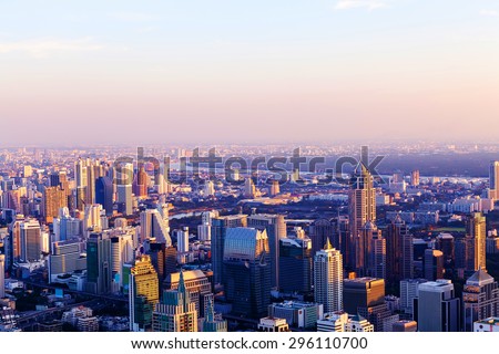 cityscape of downtown of Thailand at sunset.