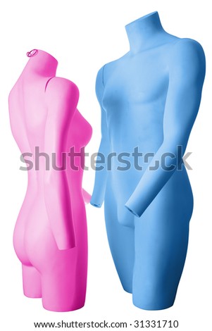 Red Blue Male and Female Couple, Mannequins In Love