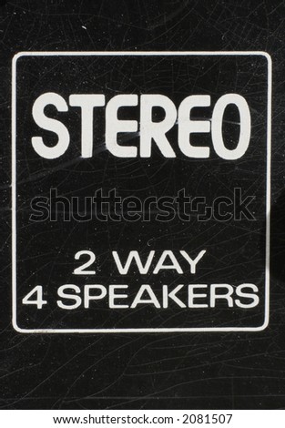 close-up of stereo words on old ghetto blaster