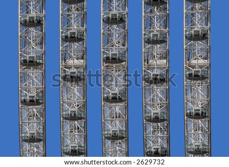 a pattern created by multiple images of the side on view of the london eye