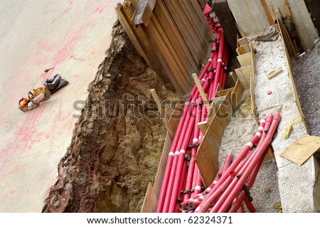 installation roadwork of underground sewer system