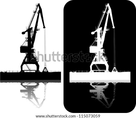 Silhouette of the port crane on black and white backgrounds