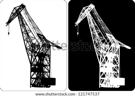 Silhouette of the port crane on a white background black and white