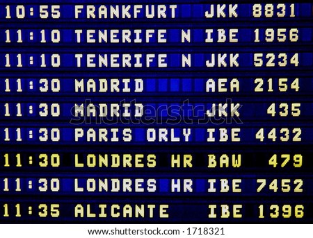 Display Panel in an airport of Spain showing the flight departure times
