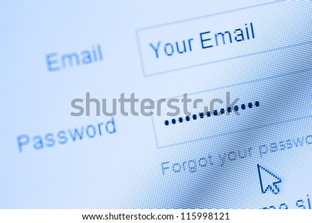 Login with email and password on computer screen