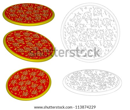 Raster: 3D model of pizza salami pie and slice (no vector available)