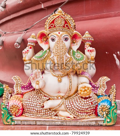 White Ganesha Statue In Sitting Action With Many Decoration Stock Photo ...