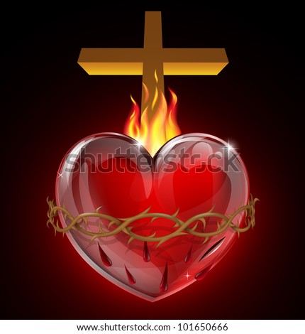 Illustration Of The Most Sacred Heart Of Jesus. A Bleeding Heart With ...