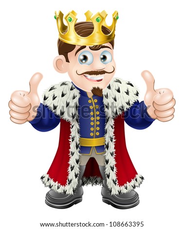 Cartoon Illustration Of A Cute King With Crown And Cape Giving A Double ...