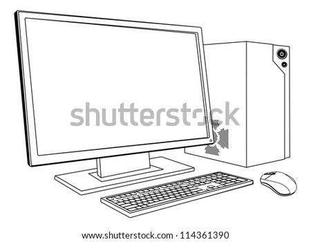 A Black And White Illustration Of Desktop Pc Computer Workstation ...