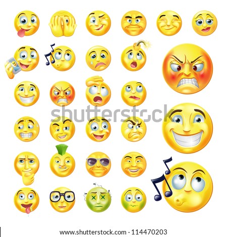 A Set Of Very Original Emoticon Or Emoji Icons Representing Lots Of ...