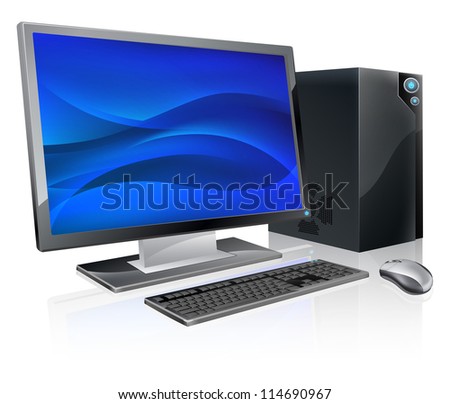 An Illustration Of Desktop Pc Computer Workstation. Monitor, Mouse ...