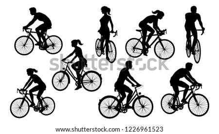 Similar – Image, Stock Photo Silhouette of people, riding a bike or strolling in the sunshine