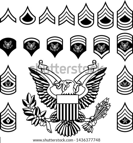 Set of military American enlisted army ranks insignia badges icons