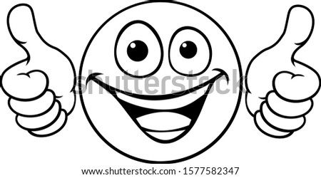 A cartoon emoji icon emoticon looking very happy with two thumbs up