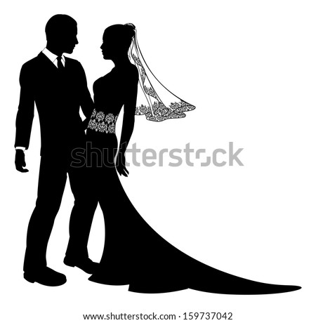 An Illustration Of A Bride And Groom Wedding Couple In Silhouette With ...