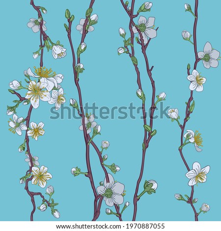 A Japanese cherry peach blossom sakura flower seamless print pattern background tile design