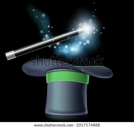 A magic wand and magicians top hat illustration