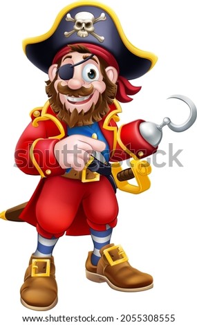 A pirate captain happy friendly cartoon character pointing 
