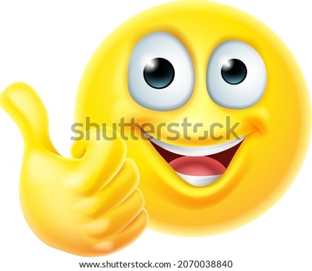 An emoji or emoticon cartoon icon face giving a thumbs up 