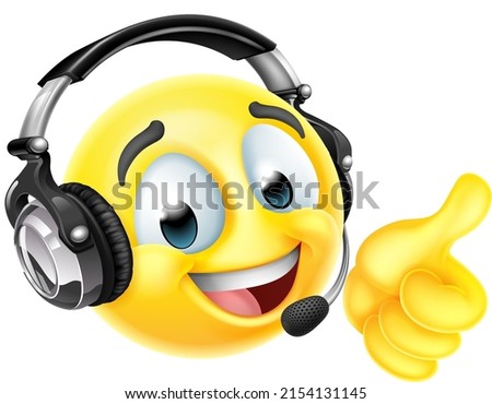 A cartoon emoticon face with headset. Customer service, help desk online chat support or similar concept