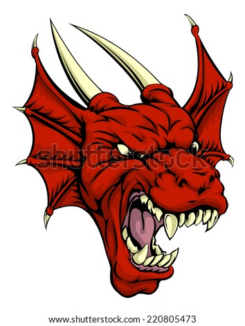 A tough looking red dragon mascot character, could be a Welsh dragon or sports mascot