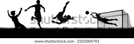 Women players footballers in silhouette scene playing a soccer or football match on a pitch