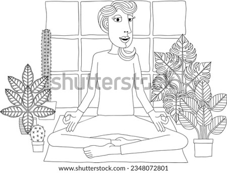 A woman meditating or doing yoga or Pilates. An illustration in an original abstract cubist flat modern cartoon style.