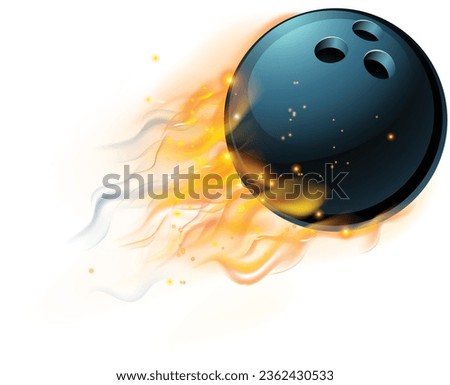 A Bowling ball flying through the air with flame or fire concept