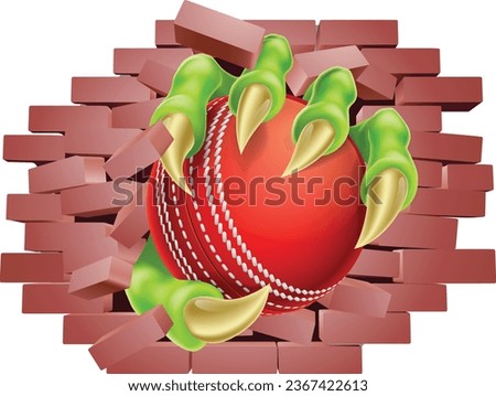 A cricket ball claw breaking through a wall