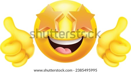 A star struck emoticon face icon with stars for eyes giving a thumbs up cartoon 