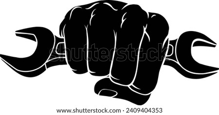 A hand in a fist holding a spanner or wrench illustration.
